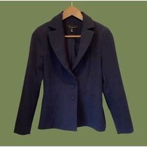 White House Black Market Navy Blue Fitted Blazer Office Work Jacket Stretch Sz 4